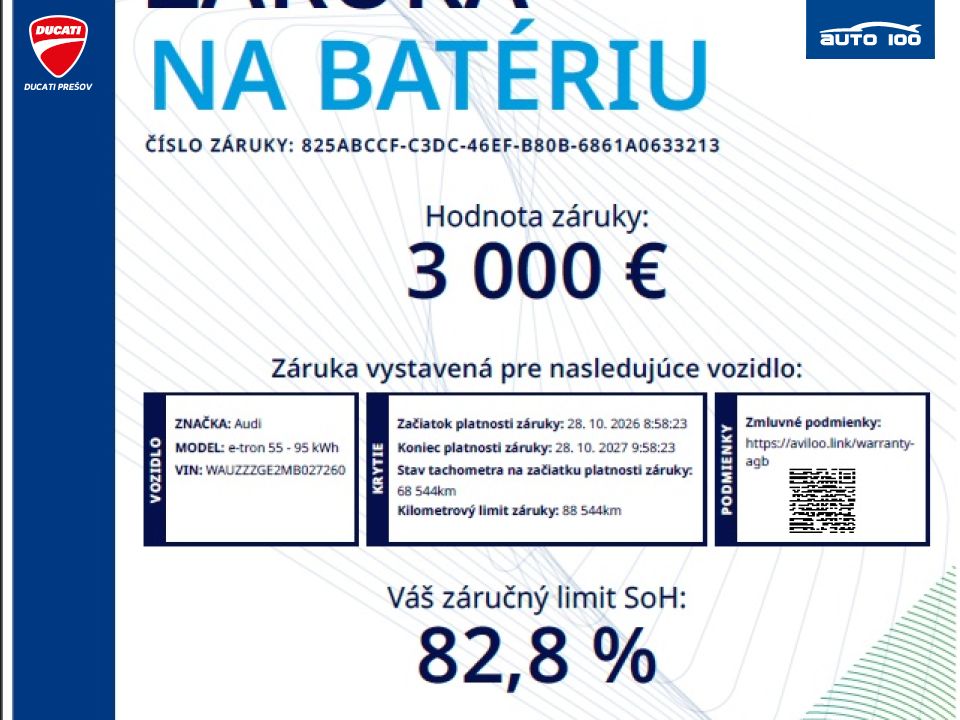 Audi e-tron 55 Sportback S Line 300kW, SoH 92.3%