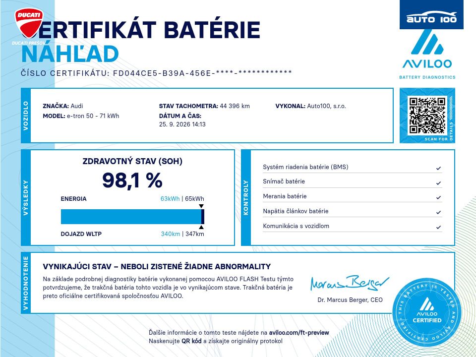 Audi E-tron quattro 50 electric 230kW SoH 98,1%
