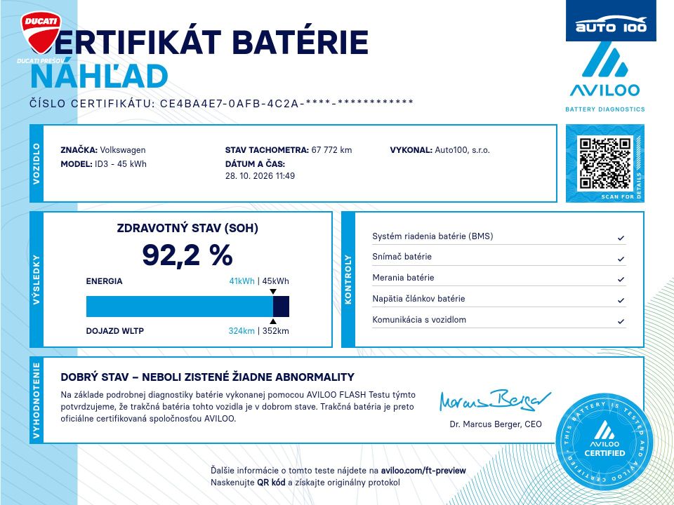 Volkswagen ID.3 Pure Performance 110kW, SoH 92.2%