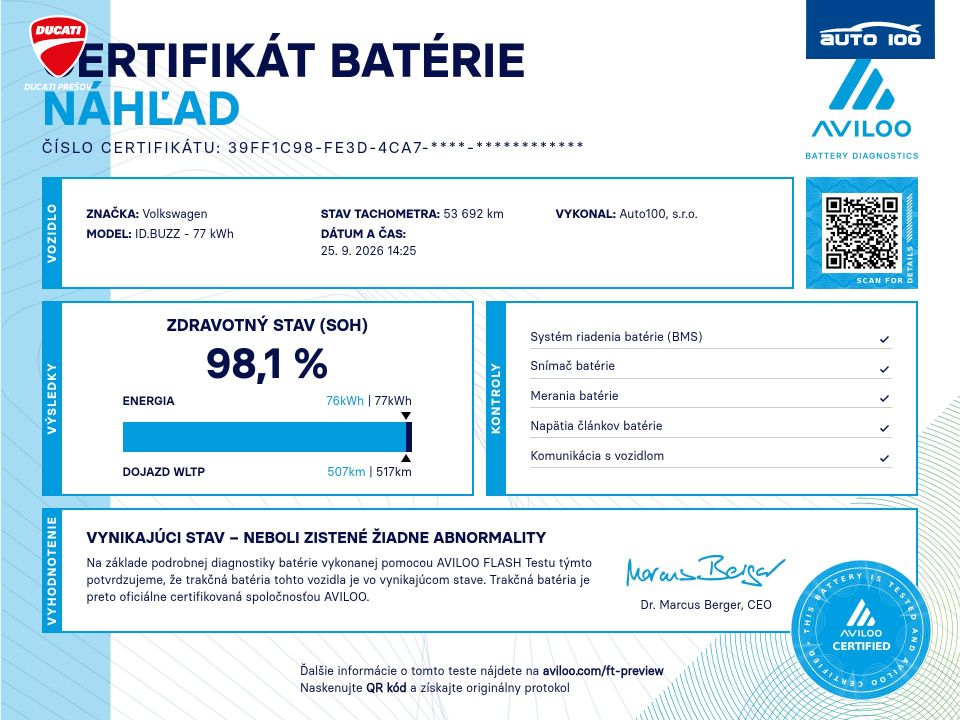 Volkswagen ID. Buzz Short Wheelbase Pro 150kW, SoH 98,1%